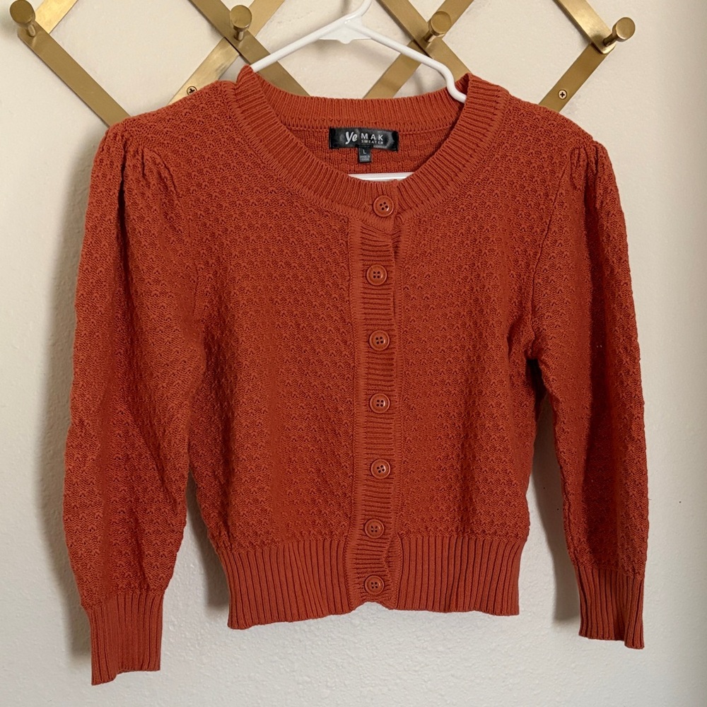 Retro Cropped Pointelle Cardigan